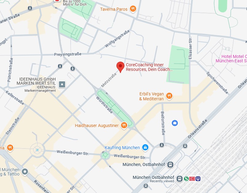 Karte der Umgebung von CoreCoaching in Muenchen, nähe Muenchen-Ostbahnhof